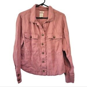 Joie Pink 100% Linen Button Up Top Size Large Lagenlook